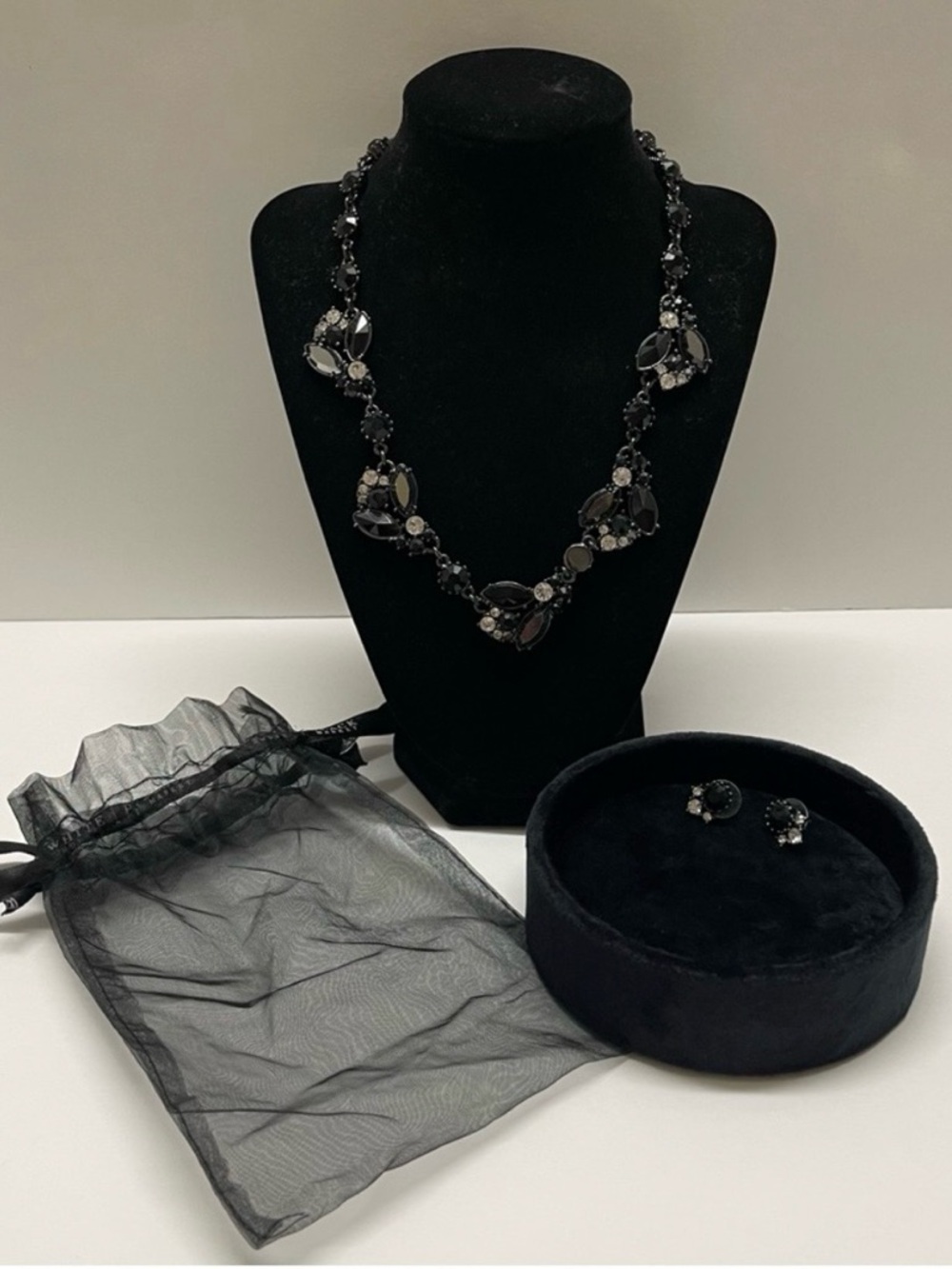 White House Black Market Faux Crystal Rhinestone Adjustable Necklace & Earrings